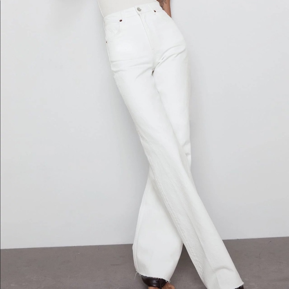 Zara white straight wide leg jeans full length